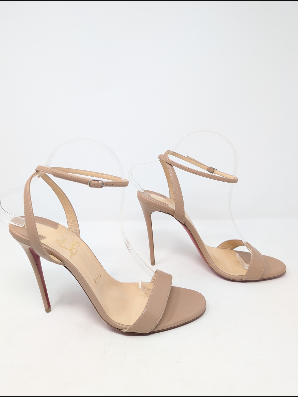Christian Louboutin LoubiGirl Tan Nude Leather Sandals Ankle Strap Size 40